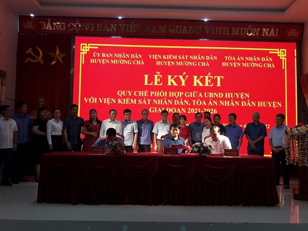 Viện kiểm sát nhân dân huyện Mường Chà tham gia ký quy chế phối hợp công tác với Ủy ban nhân dân huyện và Tòa án nhân dân huyện